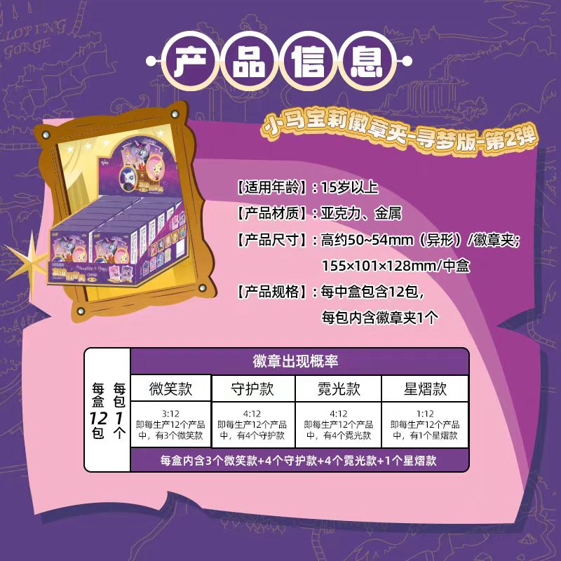 Kayou My Little Pony Badge Clips - Dream-Seeking Version Official Genuine Collectible Acrylic Brooch Clips 1 Box (Contains 12 Pieces)